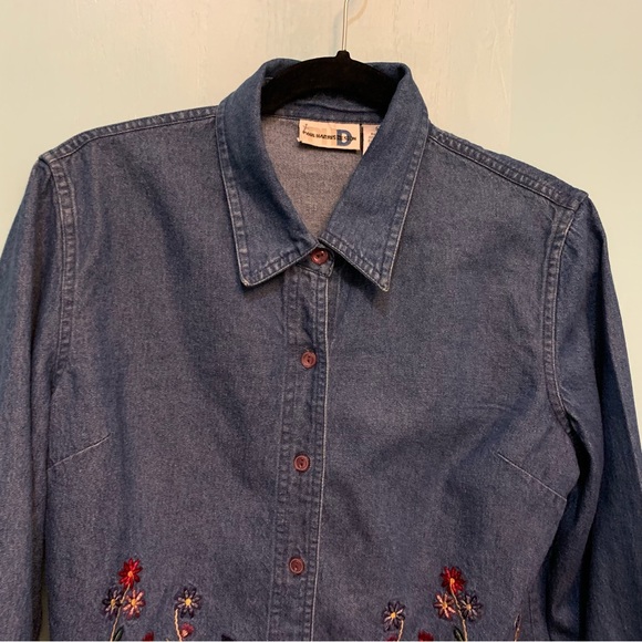 Paul Harris Denim Button-Up Collared Front Embroidered Long Sleeve Blouse, Med. - Picture 4 of 7